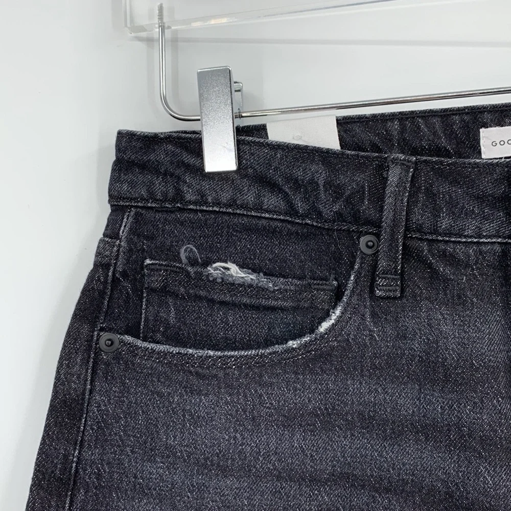 Good American 90's Bermuda cut-off denim black long jean shorts frayed new 26 2